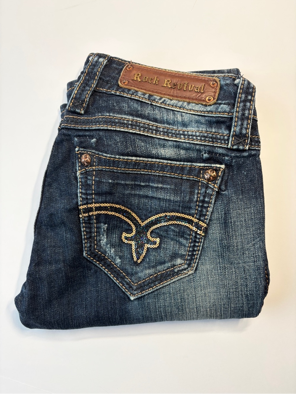 Sz 27 Rock Revival Denisa Bootcut Jeans Women’s Embellished Sequin Y2K Dark Wash